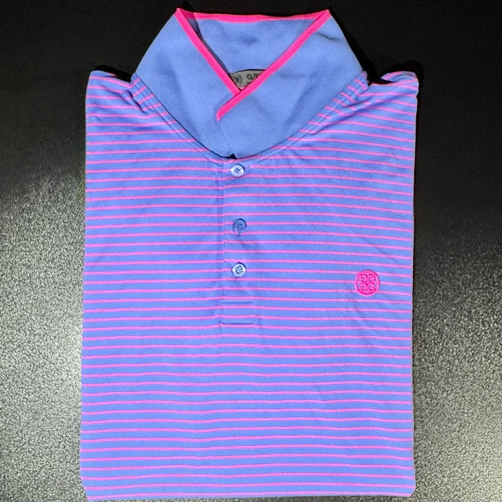 G/FORE XXL Men’s Purple & Pink Striped Performance Polo – Golf / Athleisure - Picture 1 of 5